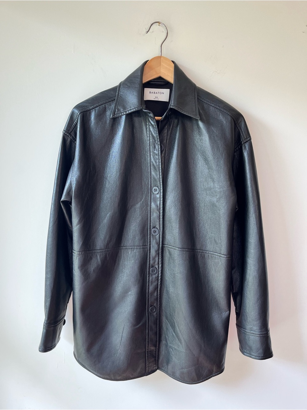 Babaton Black Faux Leather Button-Up Shirt Jacket 2XS